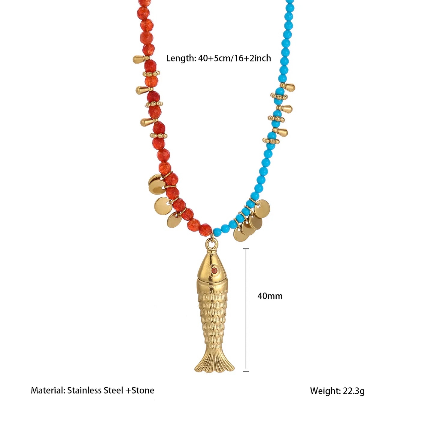 Bohemian Tassel Beaded Chain Necklaces For Women Stainless Steel Fish Pendant Necklace Waterproof Stackable Jewelry Gifts