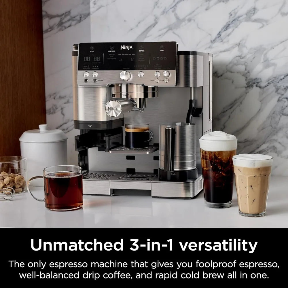 Ninja Luxe Café 3-in-1 Espresso, Drip Coffee and Cold Brew Machine | Intergrated Coffee Grinder, Milk Frother, Assisted Tamper &