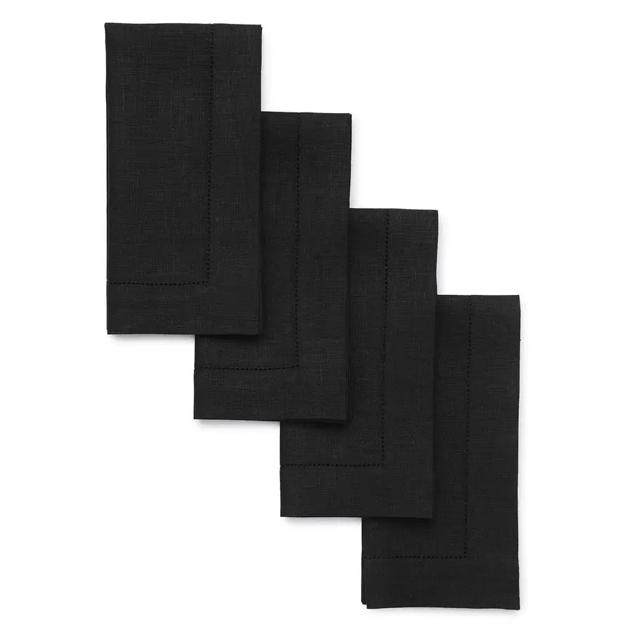 Black Linen Napkins Set of 4100 Pure Linen Hemstitch Dinner Napkins 20 x 20 Inch for Winter, Spring, Easter Classic Hemstitch
