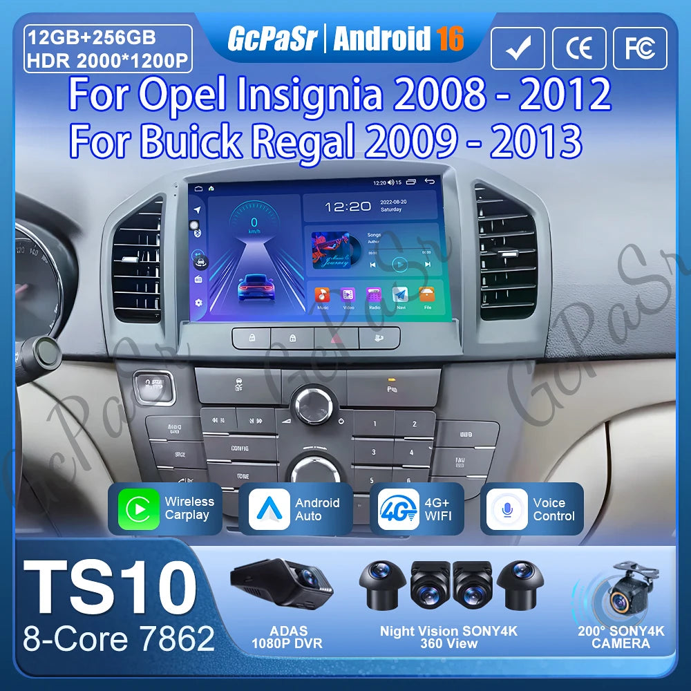 Car Radio Carplay Android 16 For Opel Insignia 2008 - 2012 For Buick Regal 2009 - 2013 Navigation GPS Stereo 4G Wifi No 2din DVD