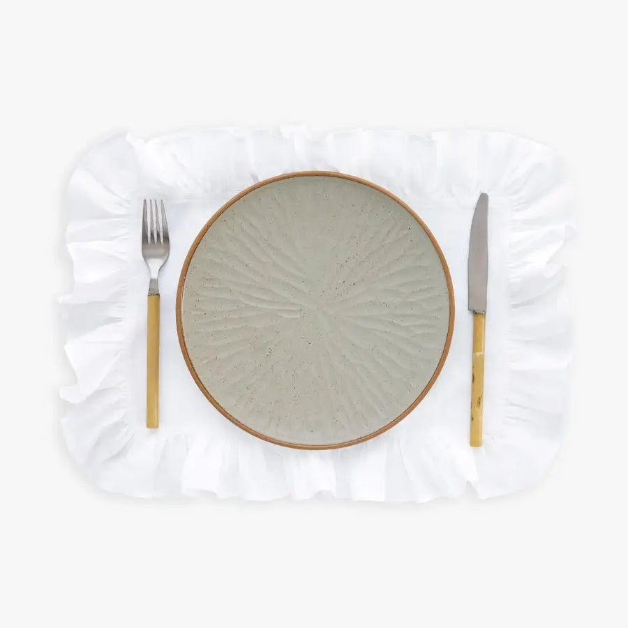 Linen Placemats Set of 4100 Pure Linen White Placemats 14 x 19 Inch for Valentines, Spring, Easter Gabrielle Ruffle, Handcrafted