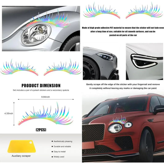 2 PCS Eyelash Decal for Car Headlight, Waterproof Cute Fake Eyelash Auto Body Bumper Stickers, Reflective Funny Eyelashes Decora
