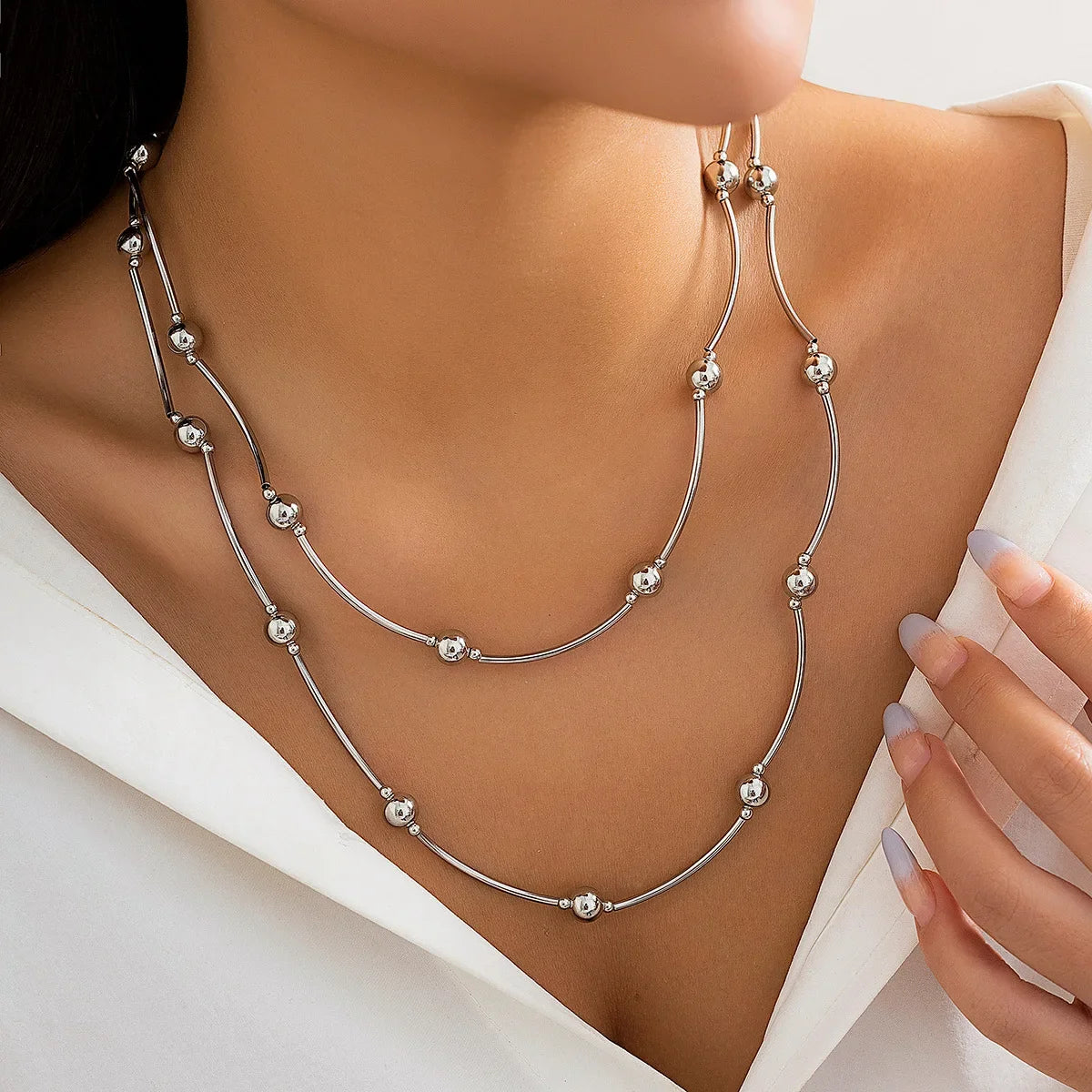 Big CCB Ball Beaded Chain and Heart Pendant Necklace for Women Trendy Choker Collar on the Neck Accessories 2024 Fashion Jewelry