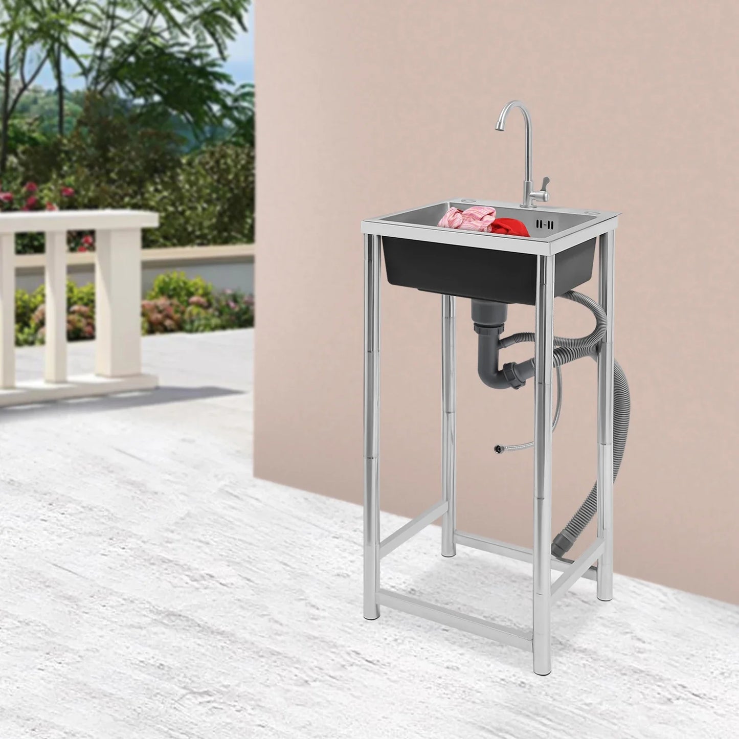 Commercial sink 45x40x22cm Stainless Steel Sink with Faucet, Free Standing Utility Sink, Single Bowl Commercial Sink