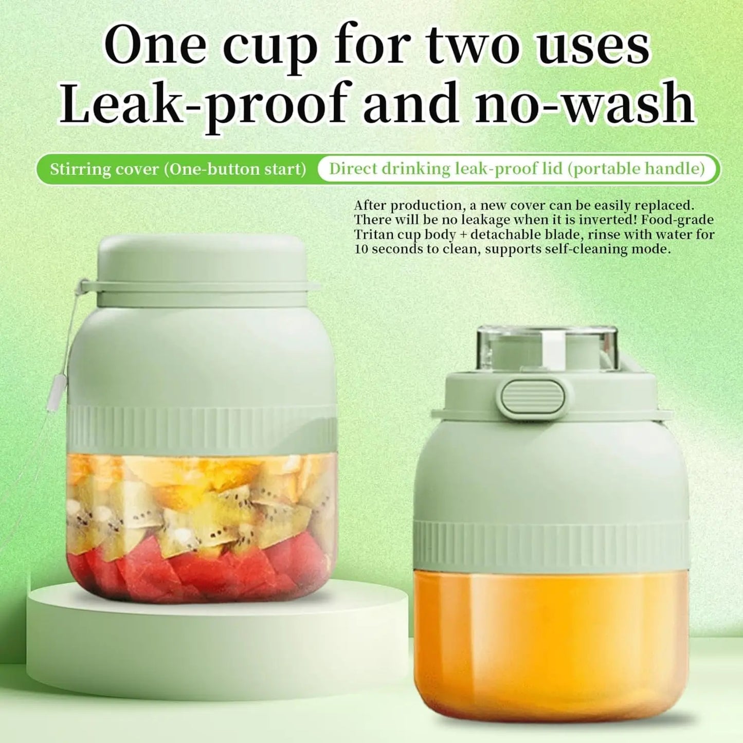 Portable Rechargeable Blender for Smoothies & Shakes - Green, Compact for Office, Gym, Travel