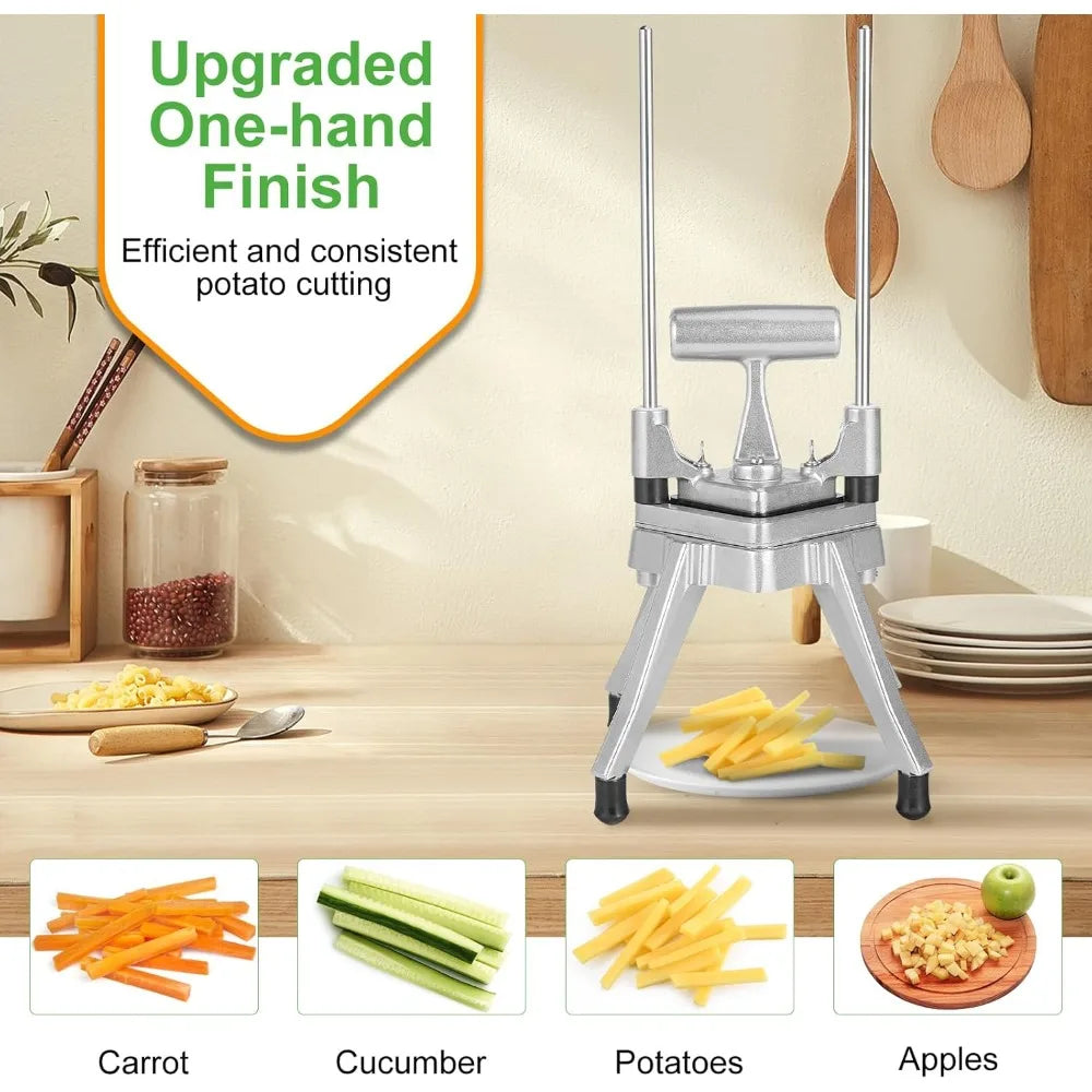Stainless Steel Vegetable Chopper & French Fry Cutter with 3 Blade Sizes - Perfect for Home Kitchen or Restaurant Use