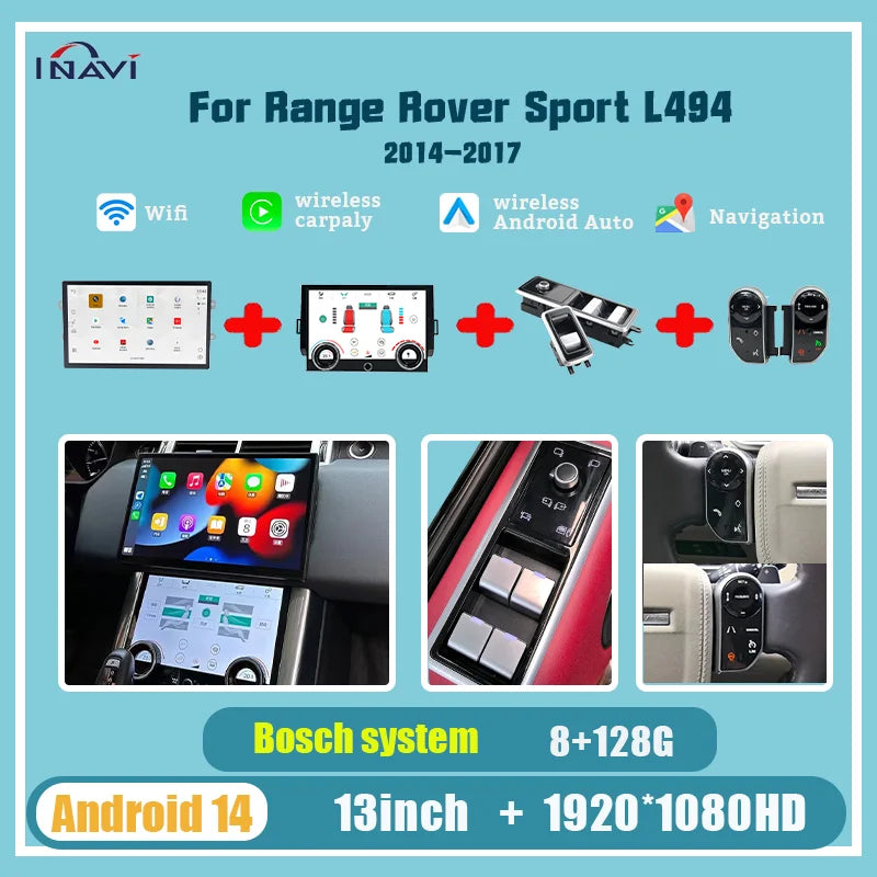 13'' For Range Rover sport 2014-2017 L494 Android 14 Multimedia Player Radio Wireless Carplay Retains the Original Feature Menu