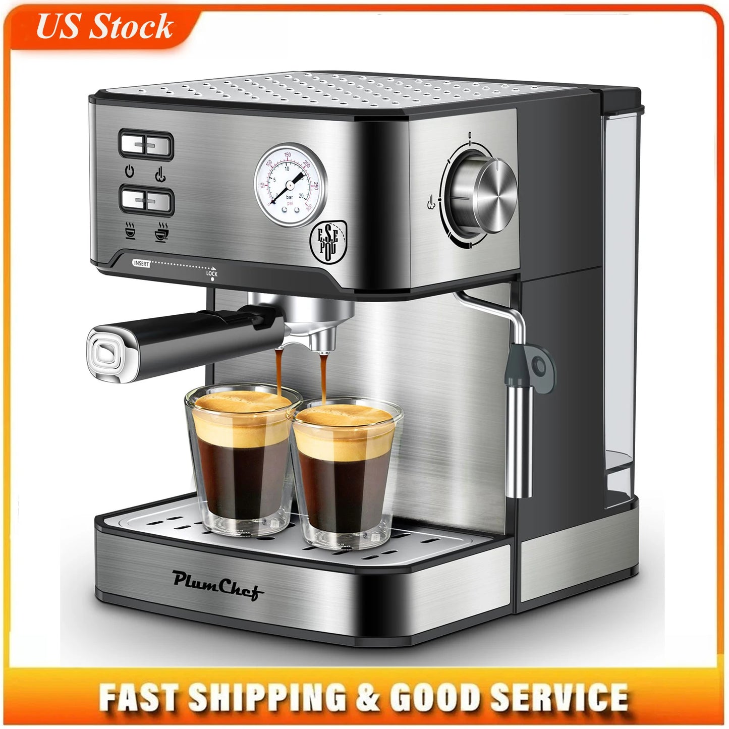 20Bar Household Espresso Machine Semi Auto Coffee Maker with Milk Frother Steam Wand Pressure Gauge 54oz Water Tank Coffee Maker