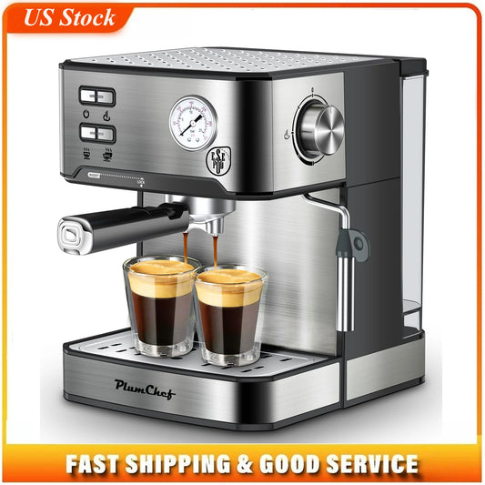 20Bar Household Espresso Machine Semi Auto Coffee Maker with Milk Frother Steam Wand Pressure Gauge 54oz Water Tank Coffee Maker