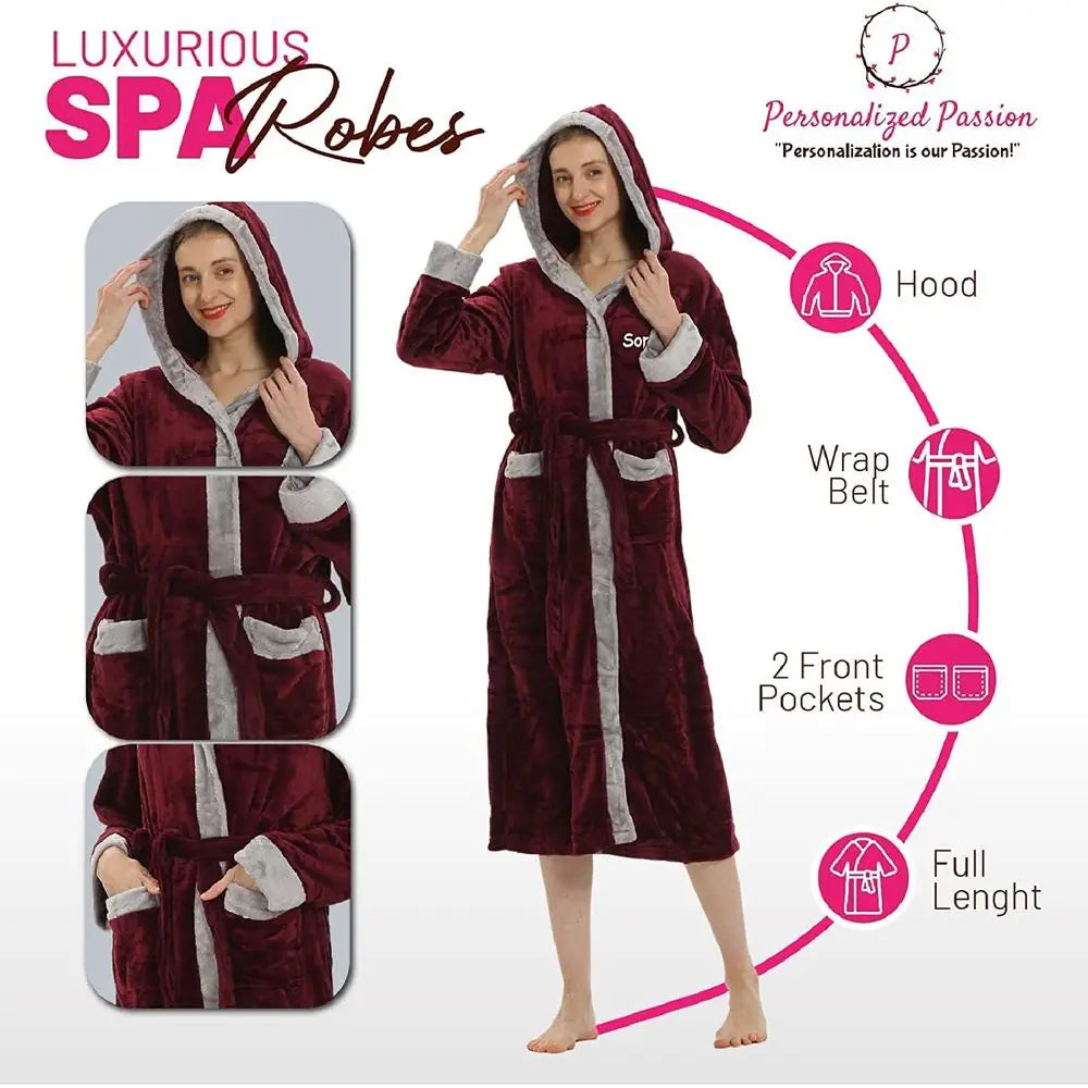 His and Her Hooded Plush Robes with Custom Names - Personalized Couple Robes for Women and Men - Luxurious Spa Bathrobes