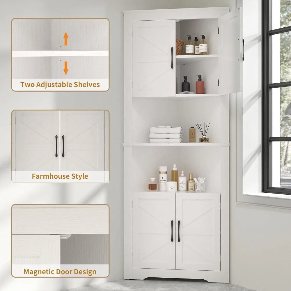 Corner Cabinet 67” Tall,with Doors and 5 Shelves, Bathroom Cabinet Organizer Home Space Saver, Farmhouse Corner Cabinet