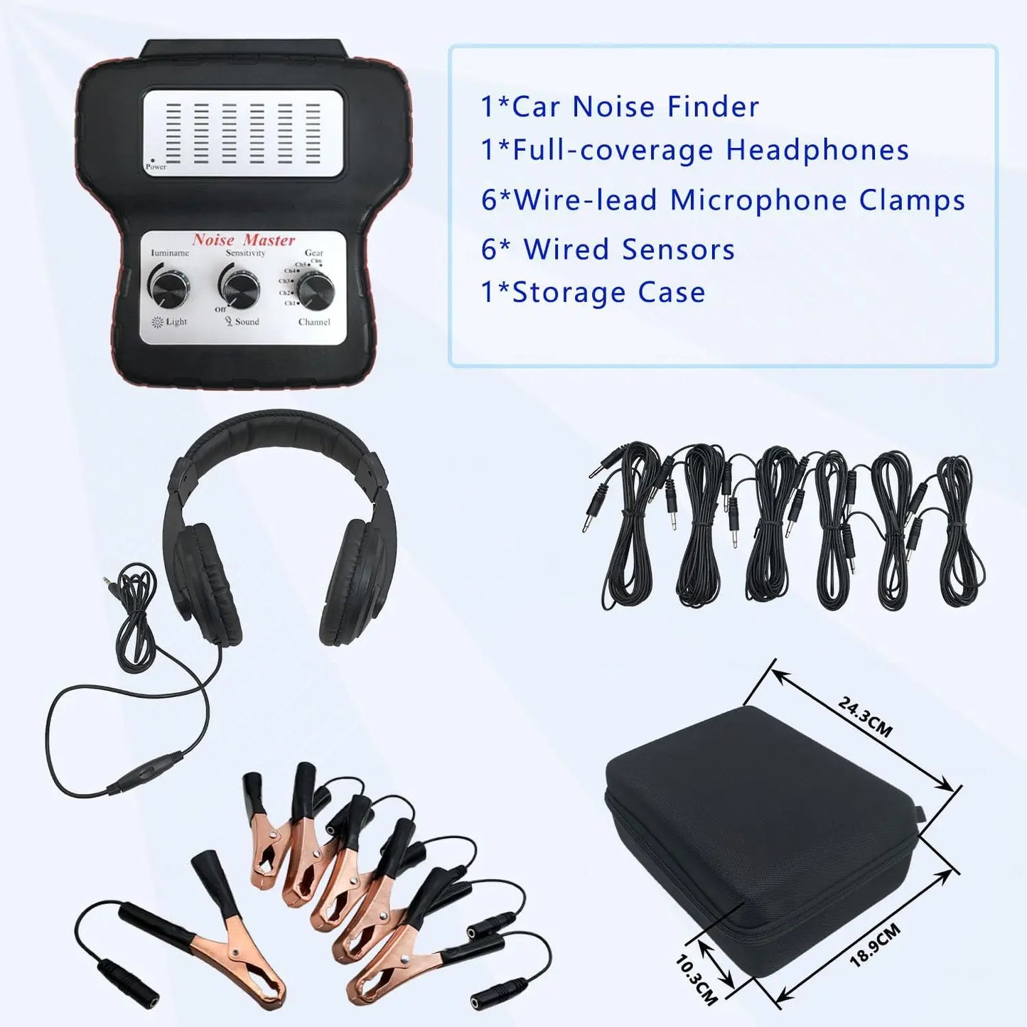 6-Channel Car Engine Noise Detector Kit with Electronic Stethoscope & Headphones for Automotive Diagnostics