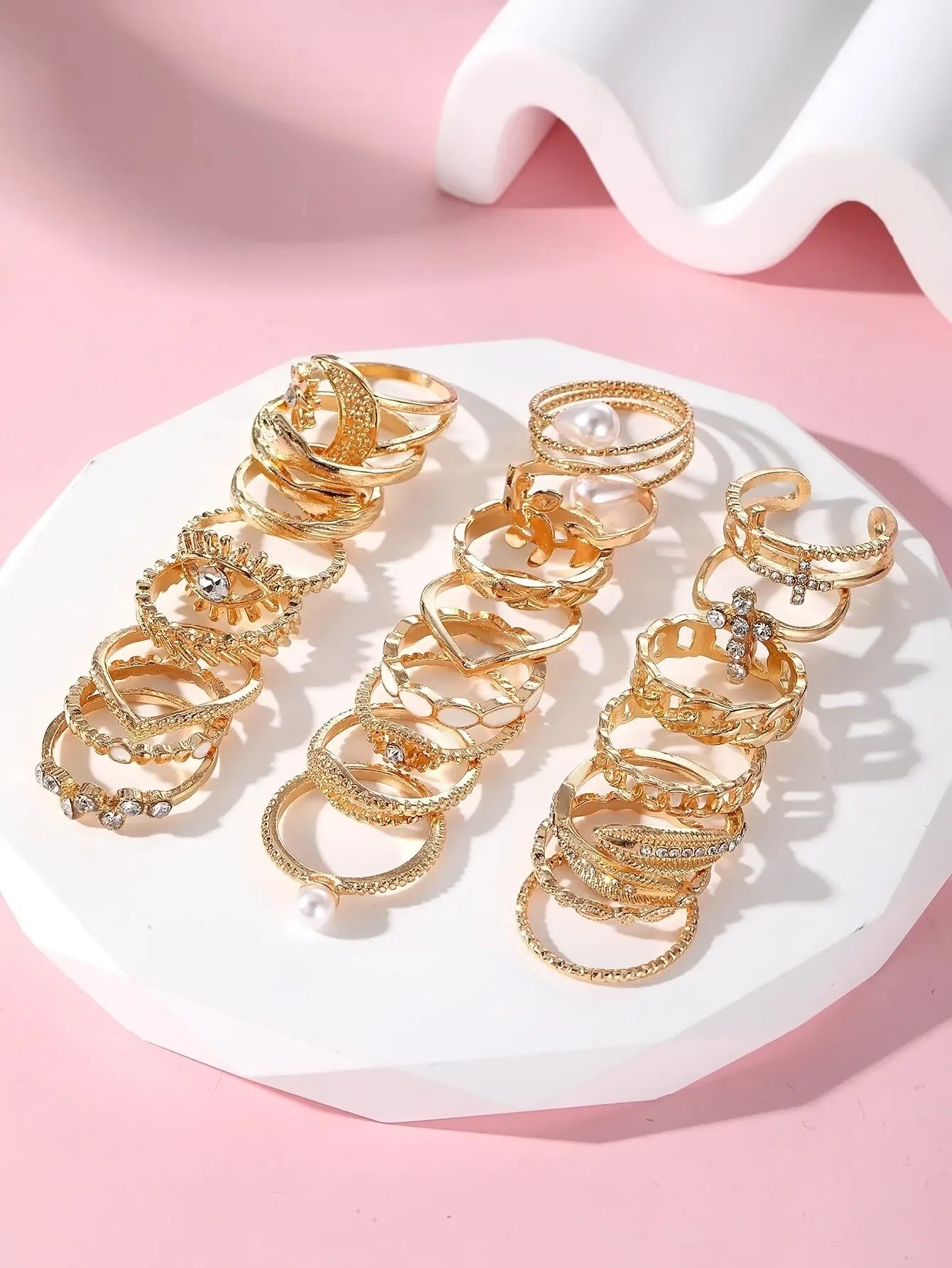 Boho 22 Pcs/Set of Punk Pearl Rings Set For Women Fashion Eye Finger Leaf Ring Parties Festivals Gifts Daily Versatility Jewelry