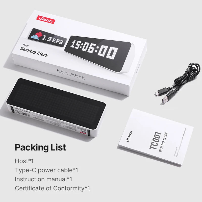 Ulanzi TC001 Smart Pixel Clock Weather Forecast Function Scientific Management of Time Full Color Pixel Display Clock