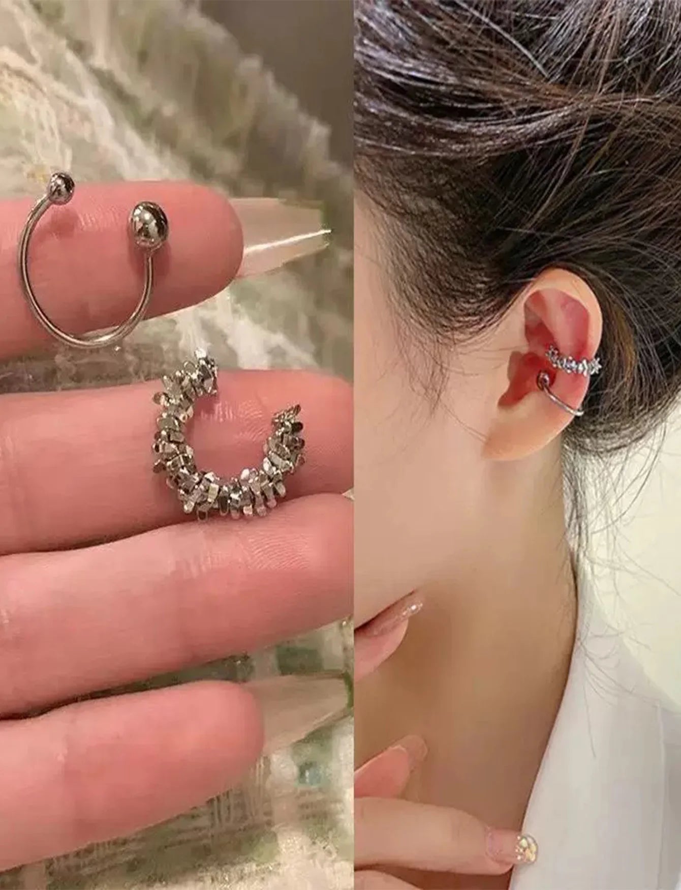 1pair Elegant Clip On Earrings For Women Non Pierced Ear Cuff Set Minimalist Gold Silver Boho Chic Dainty Stylish Simple Everyda