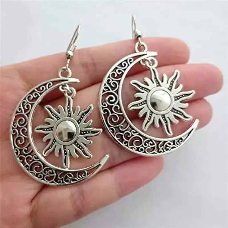 Gothic Dark Style Moon Sun Pentagram Earring Occult Crescent Wicca Witch DangleEarrings For Women Men Hanmade Goth Jewelry Gift
