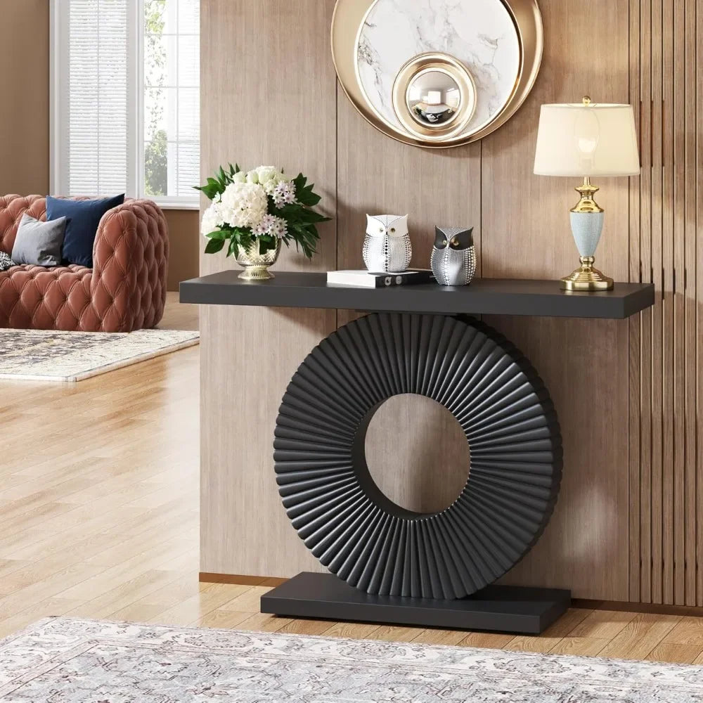 CustomizedModern 40-inch Wood Console Table with Geometric Base Narrow Long Sofa Entryway Table Contemporary Home Accent Furnitu