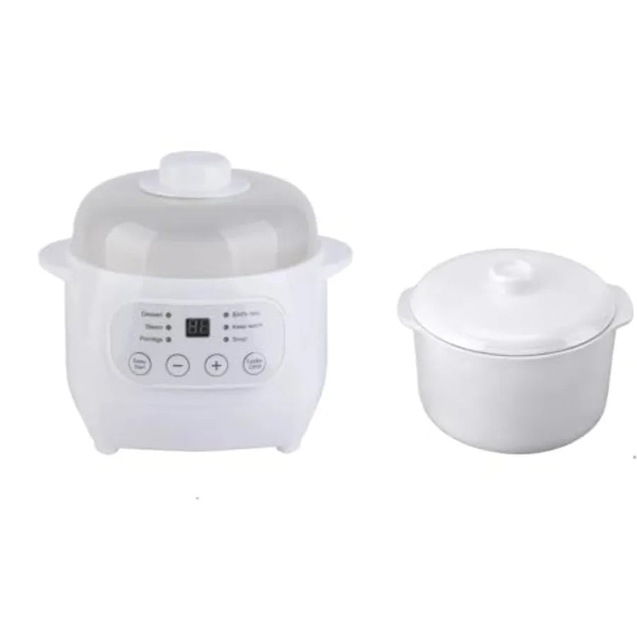 Electric Stew Pot 1L with Ceramic Liner - 200W Slow Cooker for Porridge Soup Rice Compact Versatile Kitchen Appliance in White