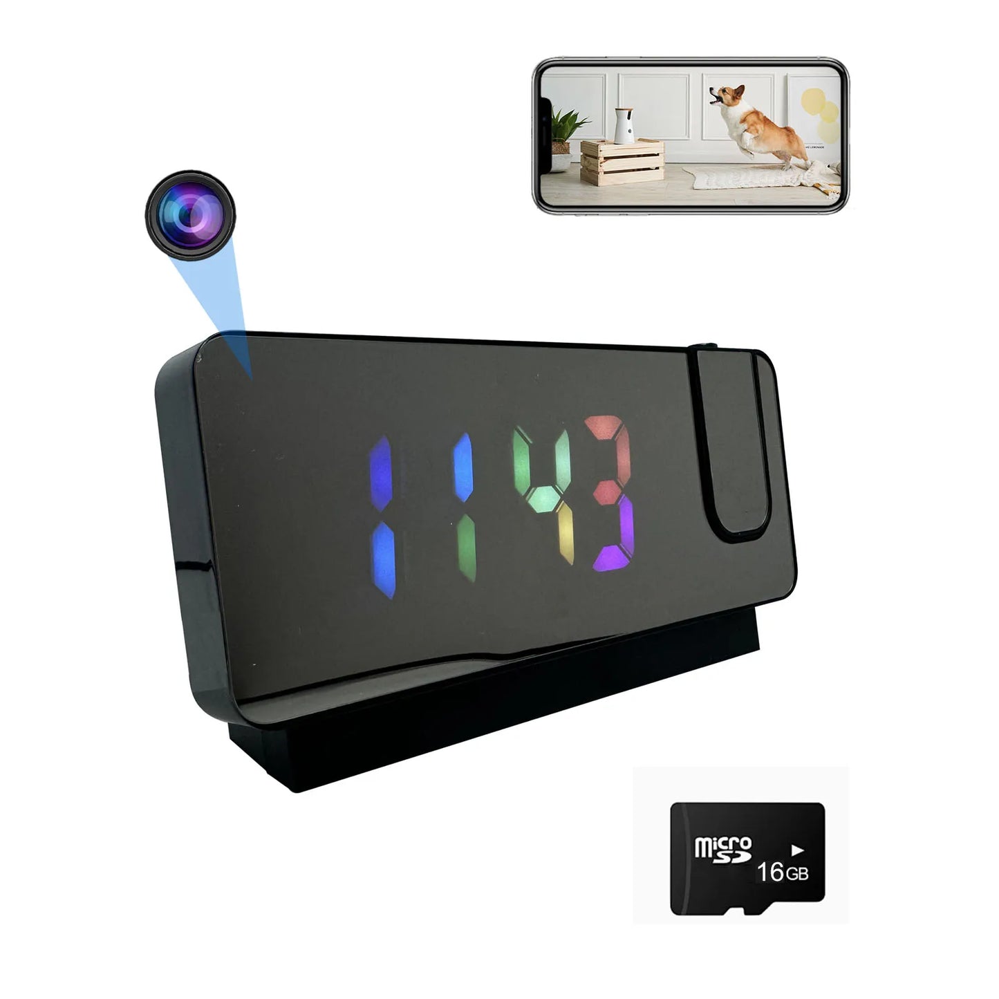 4K Ultra HD Projection Alarm Clock Camera with Wi-Fi, Motion Detection, Remote Viewing, Recording, Nanny Cam for Indoor Security