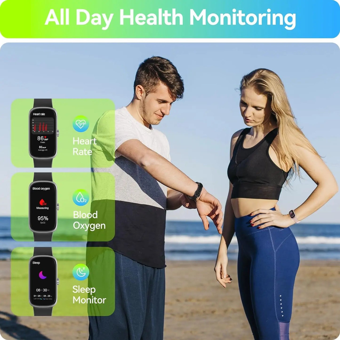 Fitness Tracker with Heart Rate Blood Oxygen Sleep Monitor, IP68 Waterproof Activity & Pedometer, smart Watches for Women Men