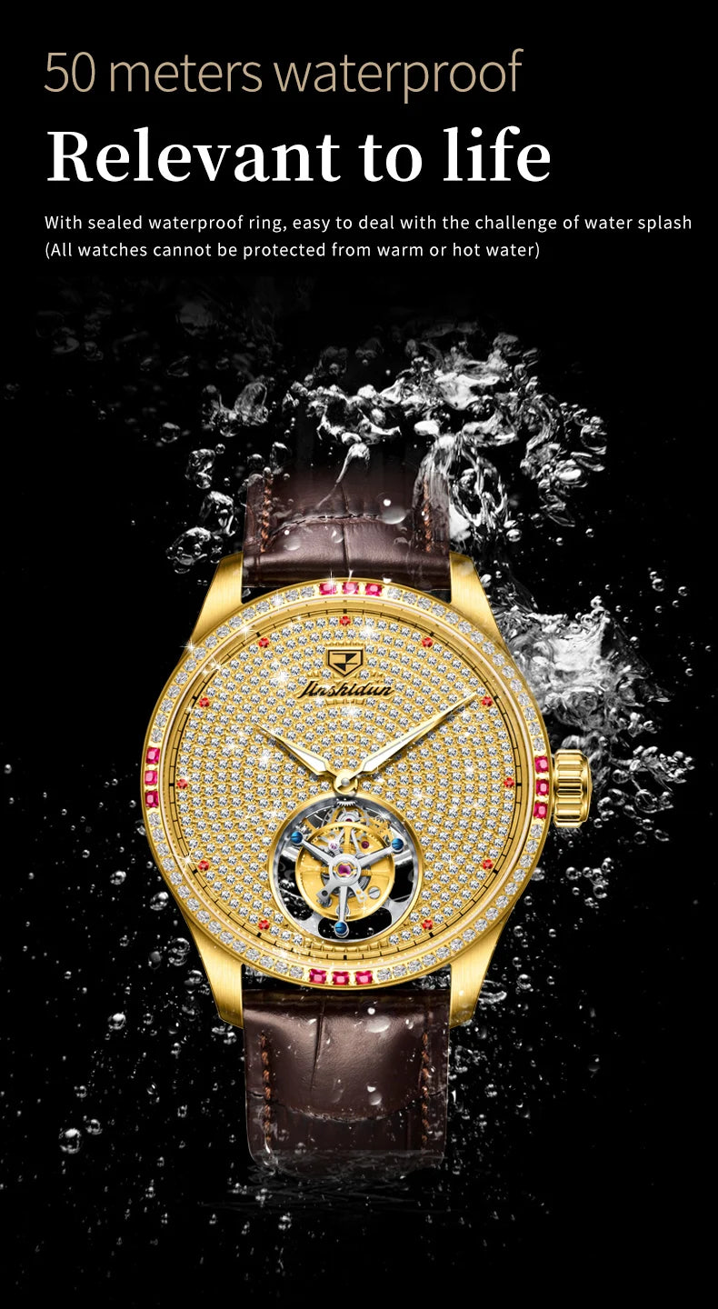 JSDUN High Quality Men Watch Tourbillon Movement Automatic Mechanical Watch Waterproof Luminous Original Luxury Male Wristwatch