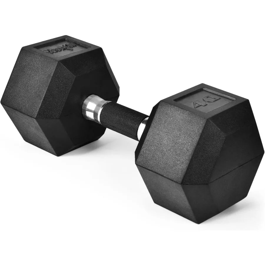 Rubber Grip Encased Hex Dumbbell – Hand Weights With Anti-Slip 40 LBS Single