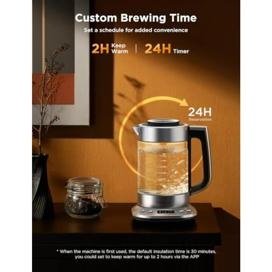 Smart Electric Kettle with Tea Infuser for Loose Leaf 1.7L Silver BPA Free Variable Temperature Control 2H Keep Warm Auto Shut