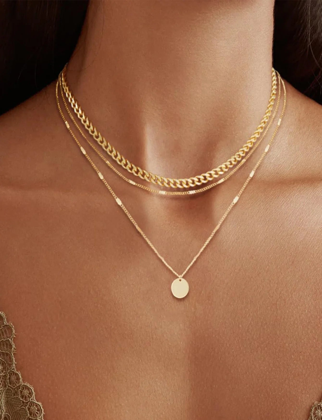 Women's Gold Necklace Fashion Cuban Chain Jewelry Set Elegant Paper Clip Design Fashion Accessories For Everyday Occasions and P