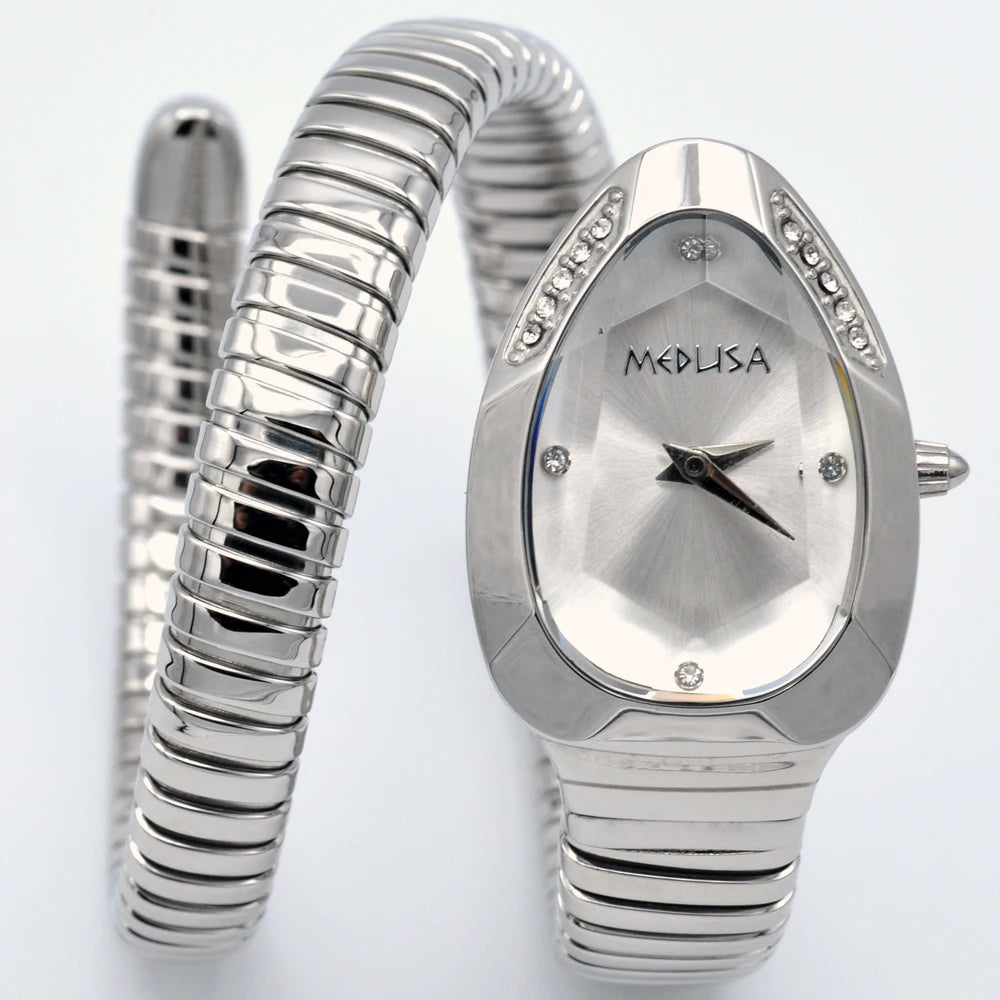 2026 High Quality Gold Diamond Set Snake Shaped Dress Watch Bangle Style Fashionable Unique Brand Same Style Women's Wristwatch