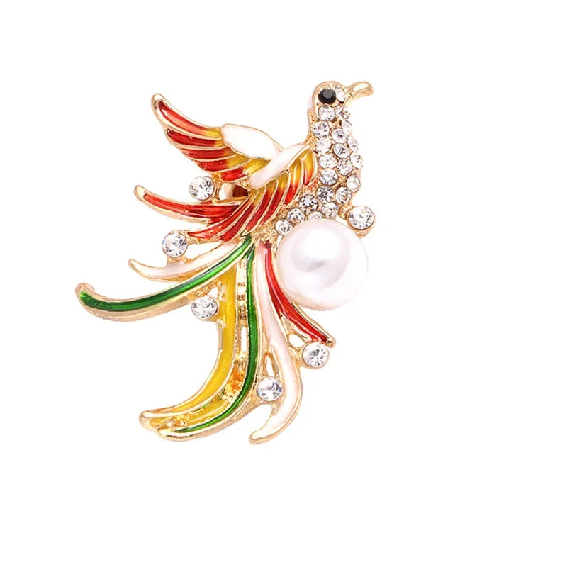 New Retro Phoenix Rhinestone Brooch Fashion Shiny Crystal Animal Pin Men and Women Clothes Bag Accessories Jewelry Gift