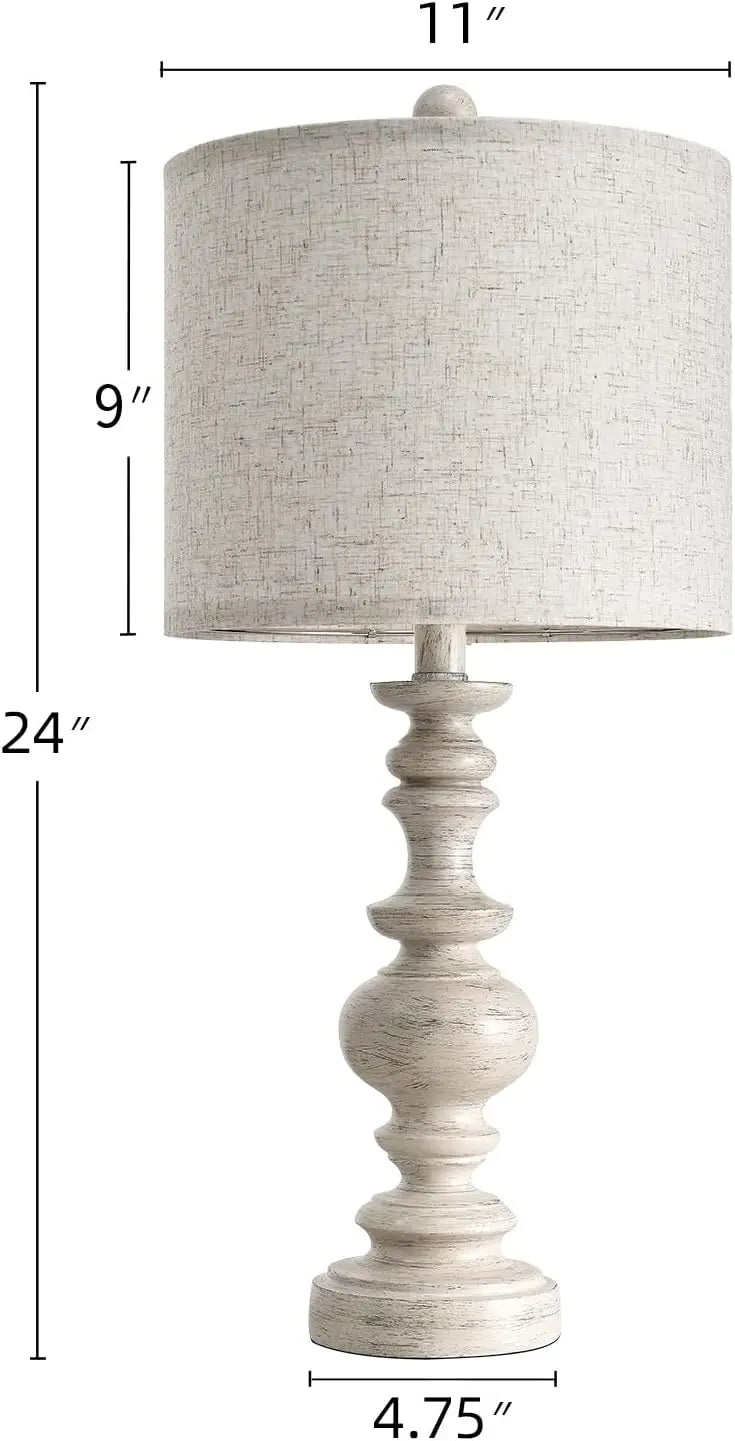 Set of 2 Vintage Farmhouse Table Lamps with Linen Shades, Rustic Bedside Lamps for Living Room and Bedroom