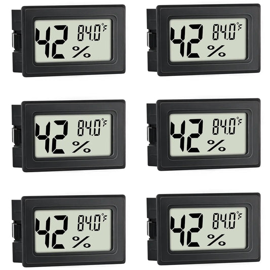 Mini Hygrometer Thermometer 6-Pack, Digital Humidity Meter for Indoor Use in Humidors, Greenhouse, Garden
