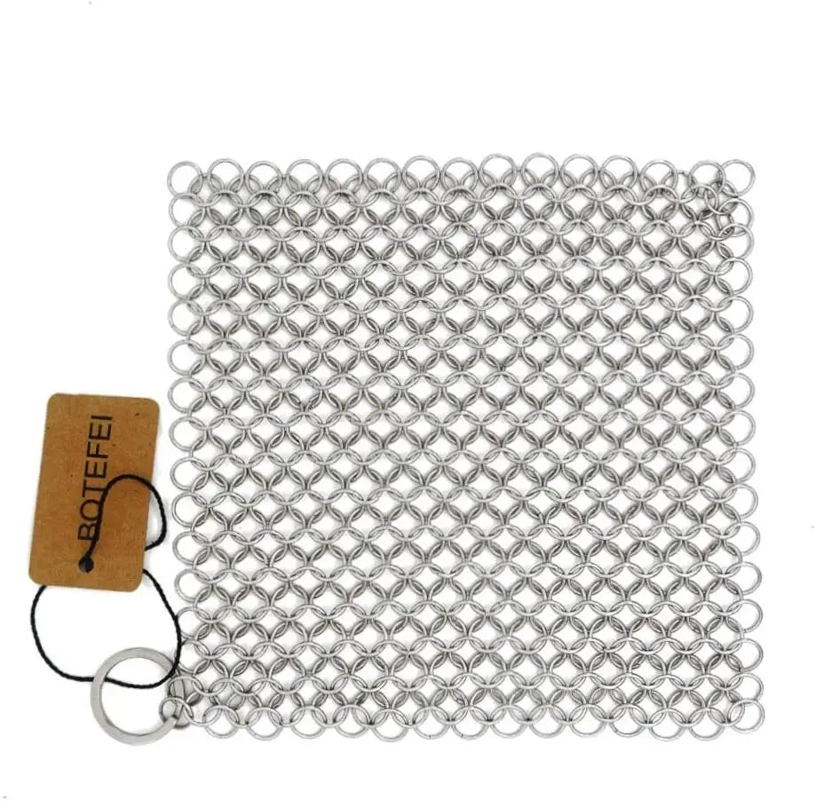 316L Stainless Steel Chainmail Scrubber for Cast Iron Pans, Griddles, and Pots - Dishwasher Safe