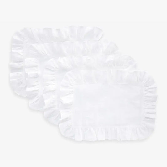 Linen Placemats Set of 4100 Pure Linen White Placemats 14 x 19 Inch for Valentines, Spring, Easter Gabrielle Ruffle, Handcrafted