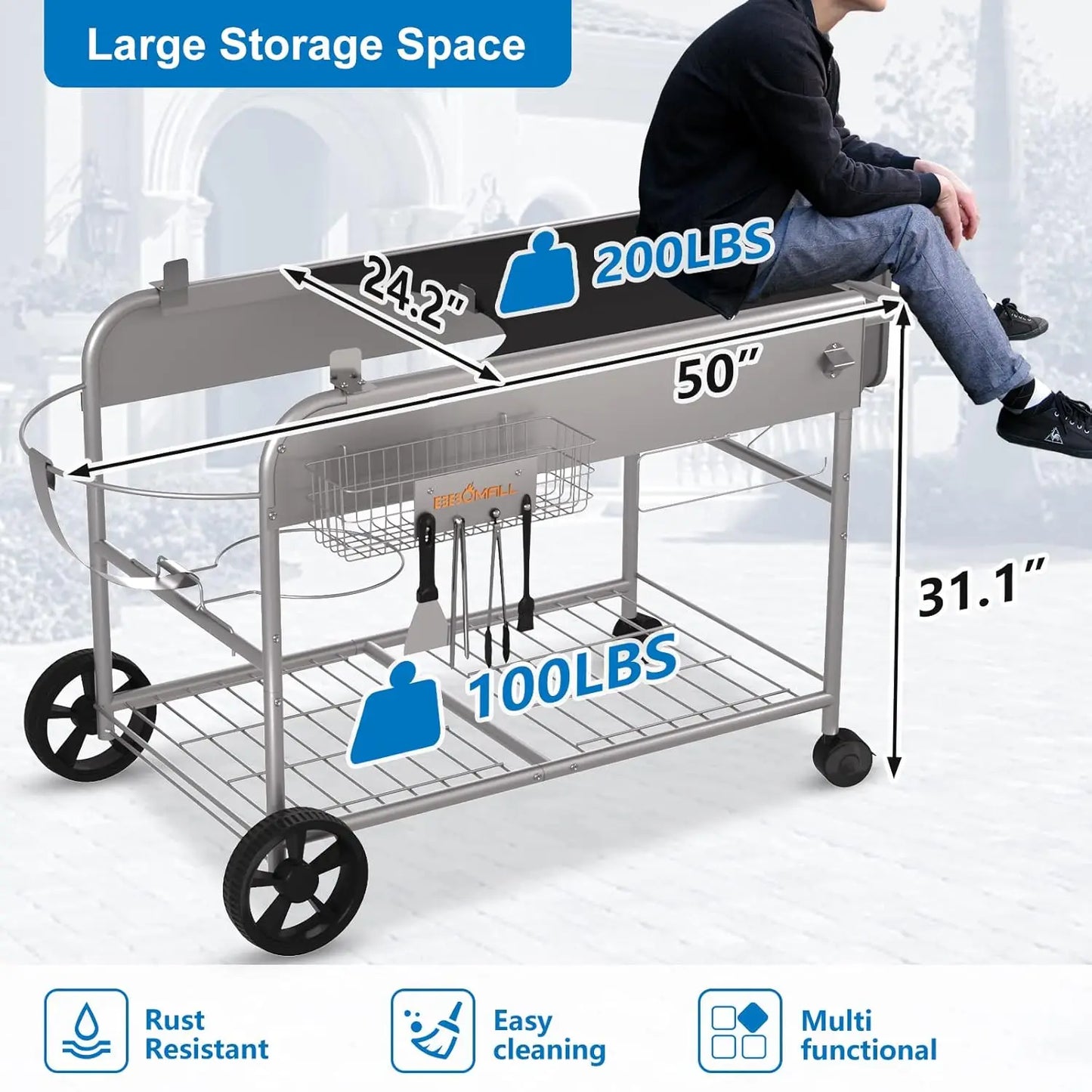 OEING Grill Table Stand Cart for Weber Kettle Grills