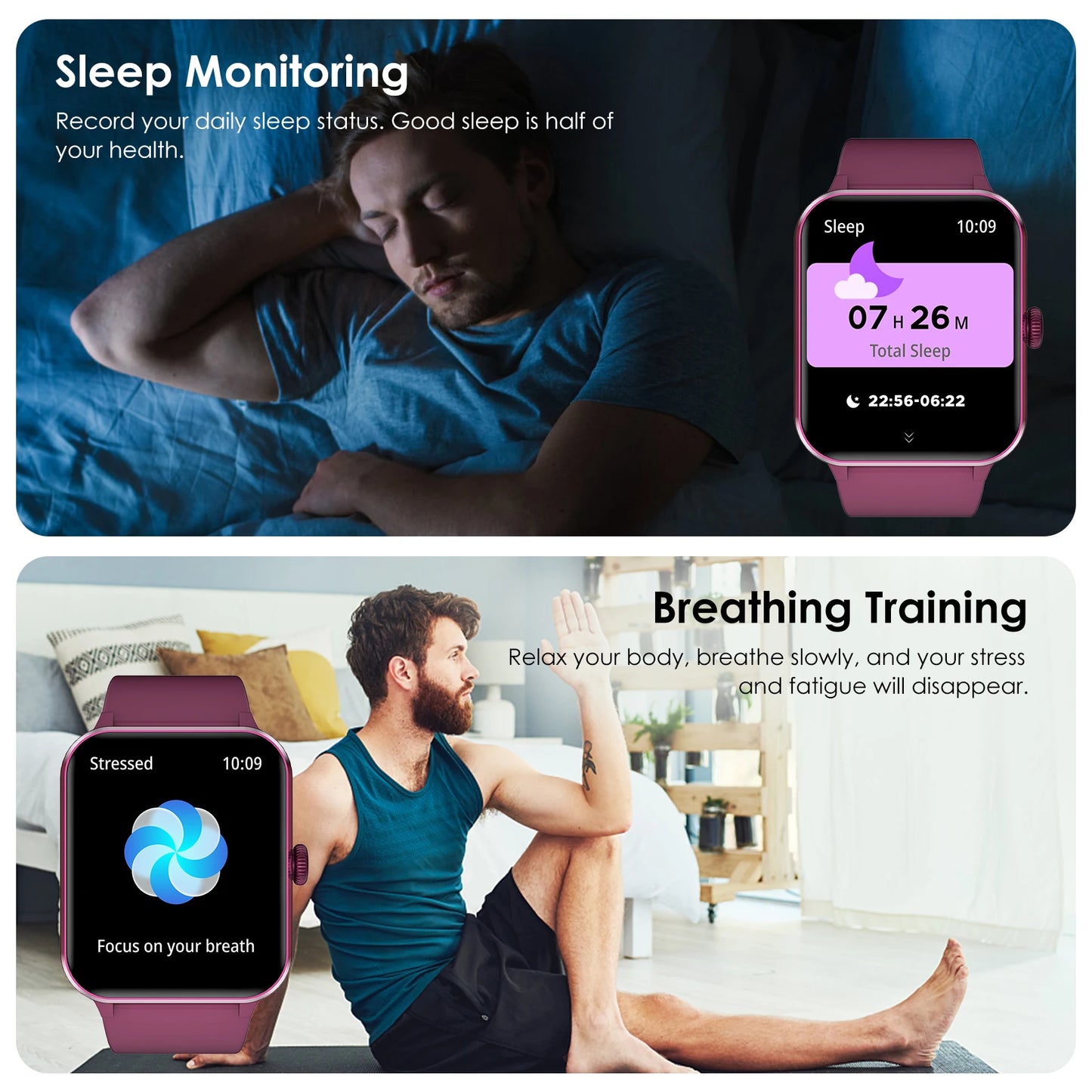 SOPZTENI R50 Bluetooth Call Smartwatch 1.85'' HD Display Fitness Sport Watch Heart Health Sleep Monitoring Watches for Men Women