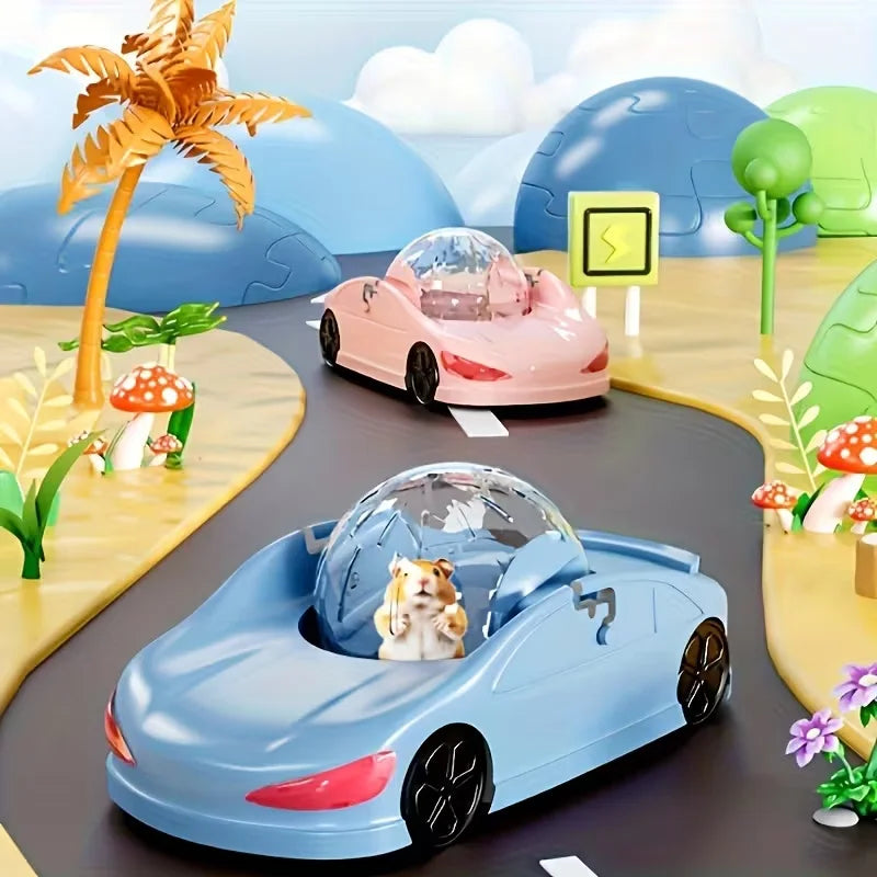 A super sized pet sports car toy with rolling balls - an interactive plastic running wheel suitable for hamster pets, including