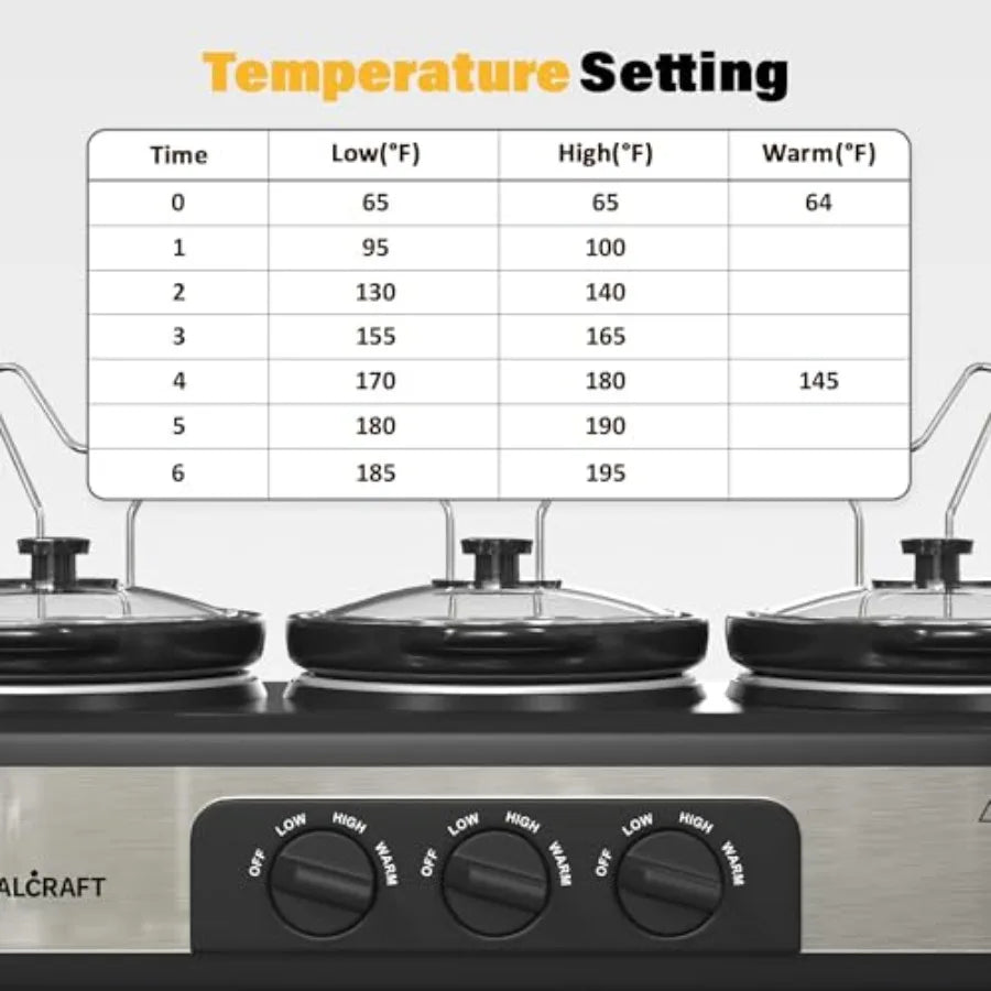 Triple Slow Cooker Buffet Server with 10 Cooking Liners Adjustable Temperature Settings Dishwasher Safe for Parties Holidays an