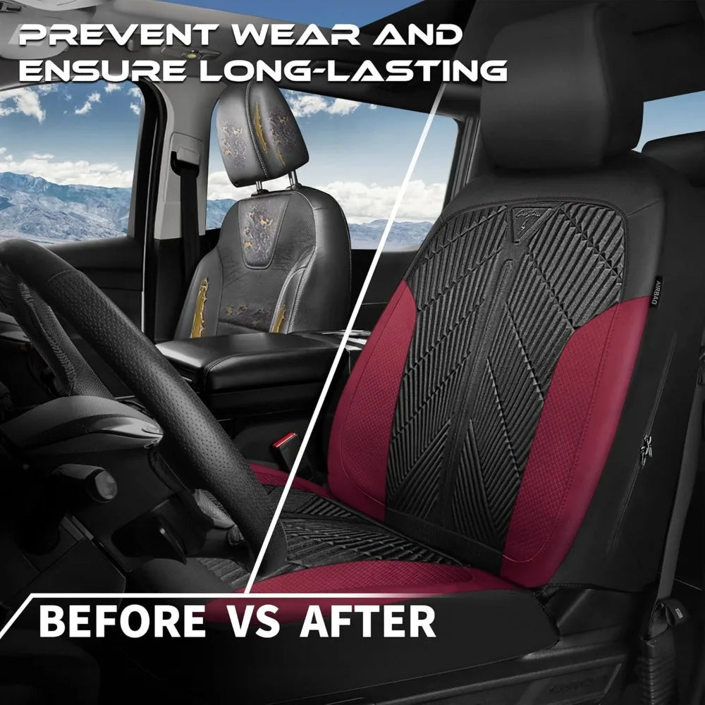 Waterproof Neoprene Car Seat Covers, Universal Fit for SUV Sedan Truck, Black Red Embossed Design