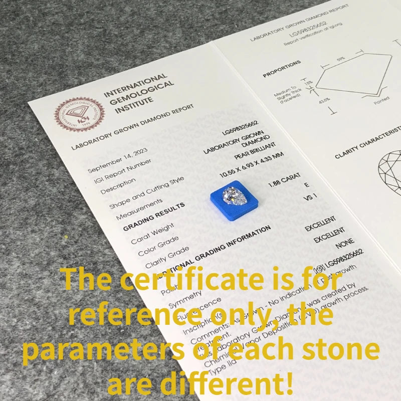 Pear Shape Lab Grown Diamonds With IGI Certificate CVD HPHT 1ct 1.5ct 2ct 2.5ct 3ct 5ct  Laboratory Diamond Wholesale