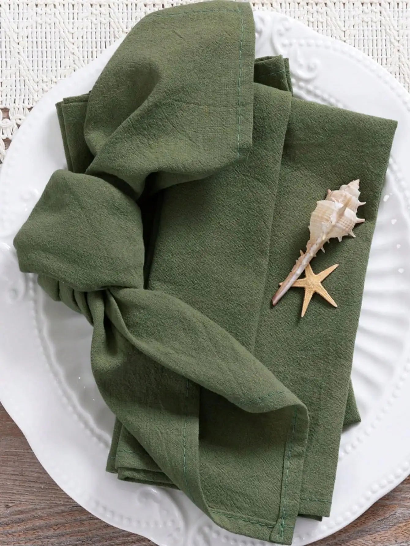 Olive Green Solid Linen Napkins Set - Reusable Washable for Dining, Parties, Picnics & Home Table Decor
