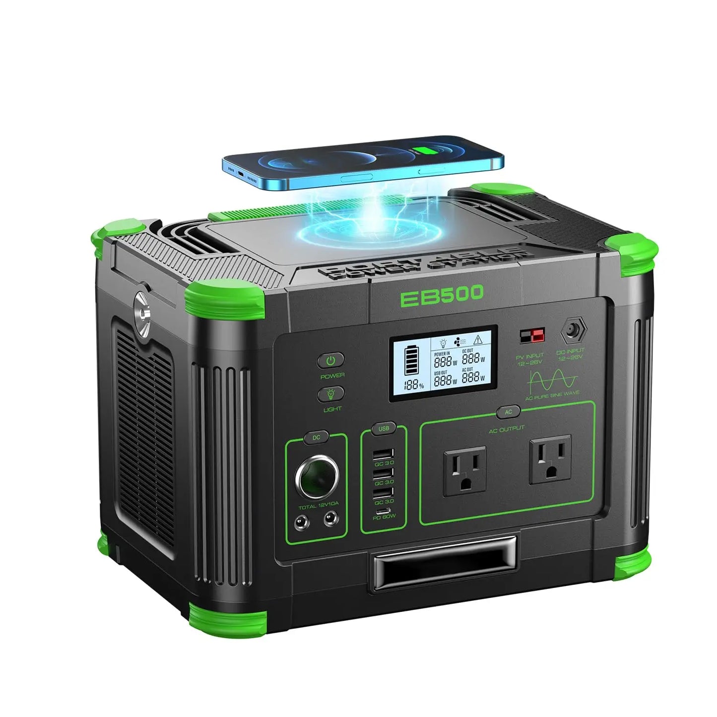 500W Portable Power Station (1000W Peak), 2x 110V AC Outlets & 60W USB-C PD, 10-Output Portable Power Bank with, Customized