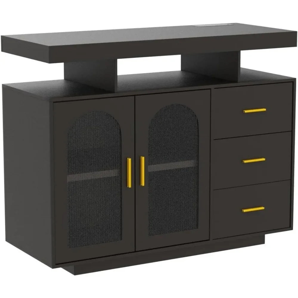 RGB LED Coffee Bar Cabinet Kitchen Storage Cabinet & Sideboard Buffet Cabinets for Dinning Room，Kitchen(Black)，Kitchen Cabinets