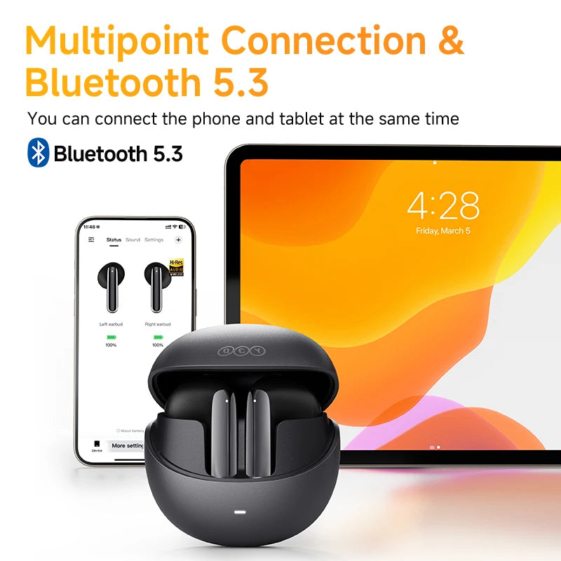 QCY HT10 AilyBuds Pro+ ANC Wireless Earphones Hi-Res Audio with LDAC 6 Mic AI HD Call Headset Bluetooth 5.3 Dual Connect Earbuds