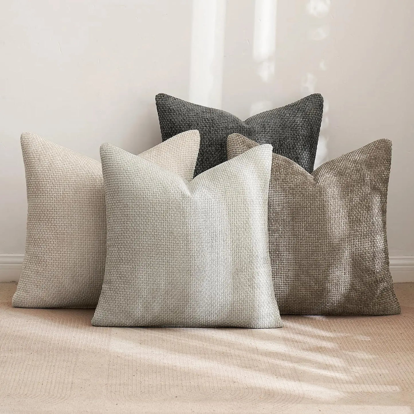 4 Pack 24x24 Inch Chenille Pillow Covers, Soft Decorative Farmhouse Boho Accent for Sofa Bedroom Living Room Home Decor
