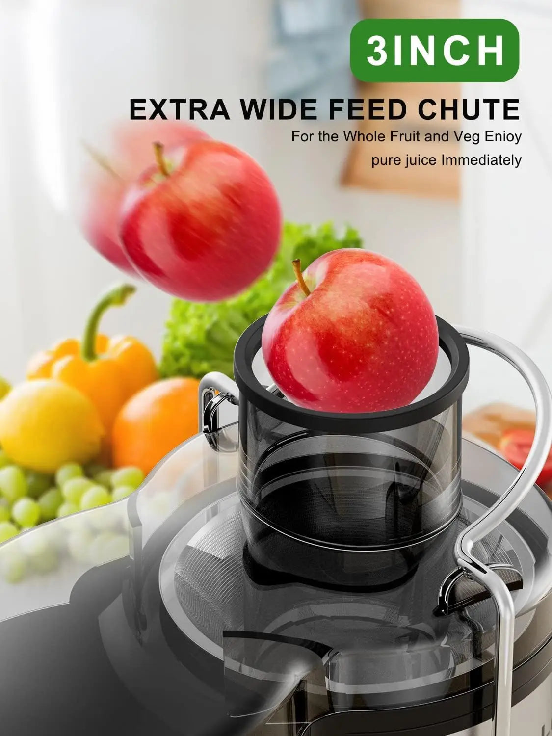 Juicer Machine, 1200W Juicer with 3' Feed Chute for Whole Fruits and Veg, Dual Speeds Centrifugal Juice Extractor, High Juice
