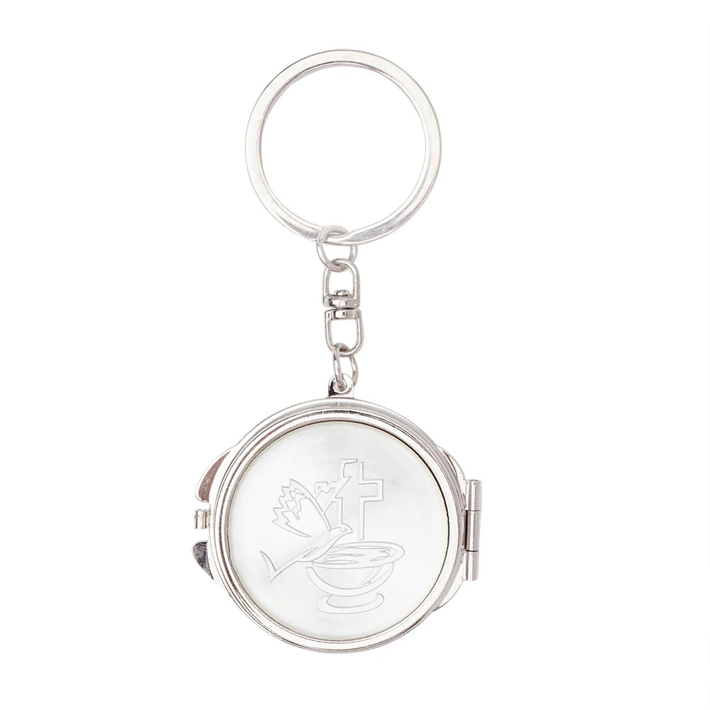 12Pcs Baptism Baby Angel/Holy Spirit Dove Mini Compact Mirror Keychain Recuerdos De Mi Bautizo/Christening Religious Gift with O
