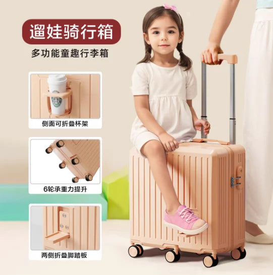 Kids Rideable Suitcase 20 Inch Cabin TSA Lock Lightweight Rolling Trolley Seat Travel Case Boys Girls Maleta De Maquillaje