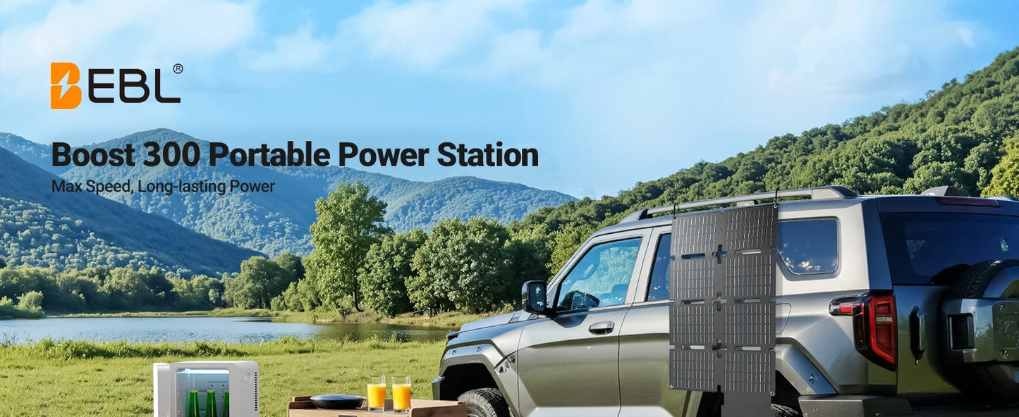 EBL 300W Portable Power Station with 40W Solar Panel, AC/60W USB-C Fast Charging, 238Wh LiFePO4 Solar Generator for Camping Home