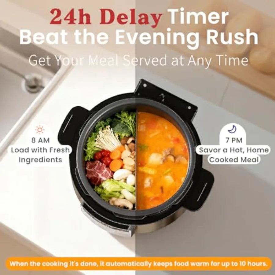8QT Electric Pressure Cooker 1200W Fast Cooking 12-in-1 Programmable with Ceramic Non-Stick Pot for Saute Slow Cook Steam Yogur